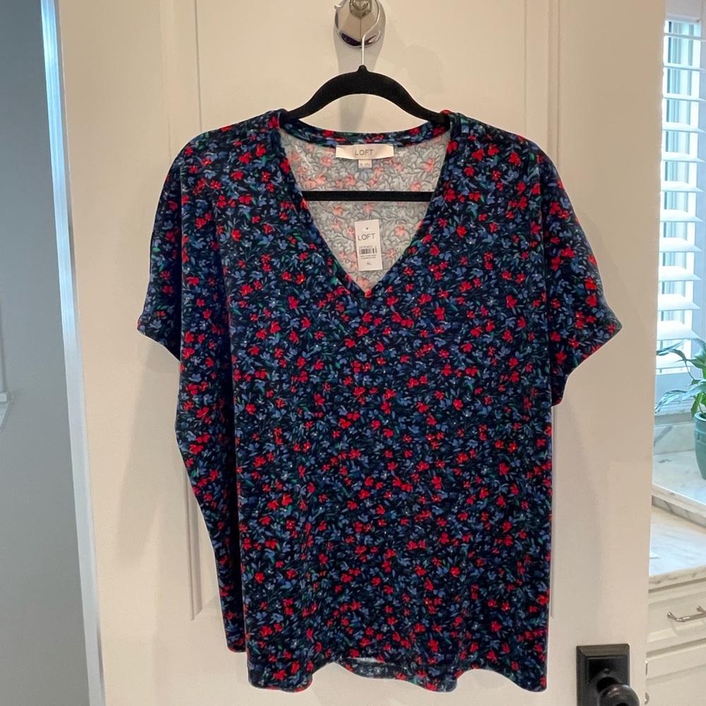 LOFT Velvet Short Sleeved Top NWT